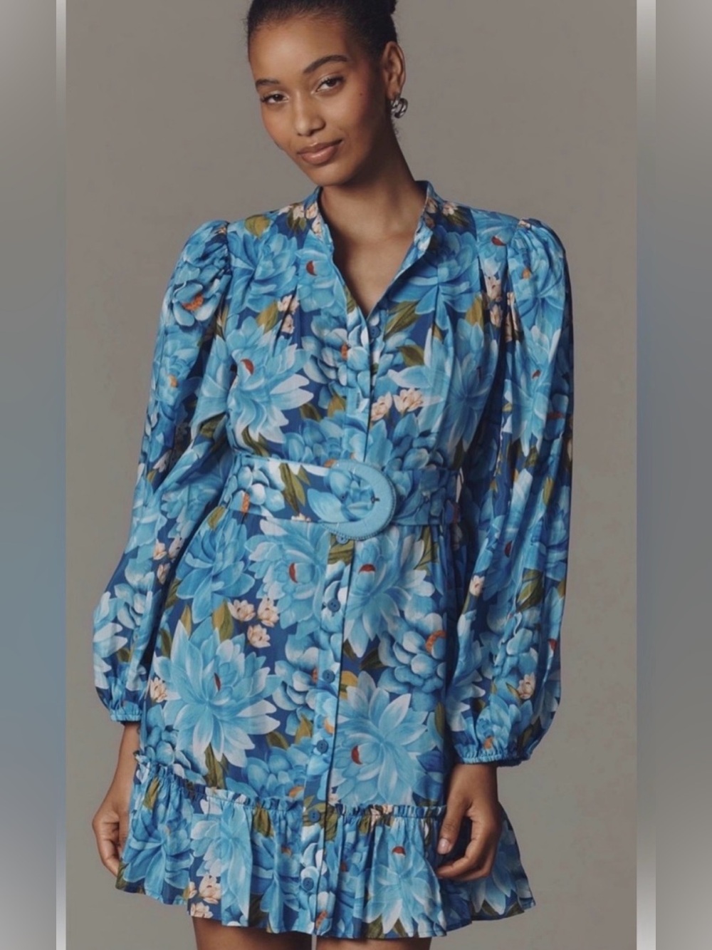 Farm Rio Blue Floral Belted Mini Dress